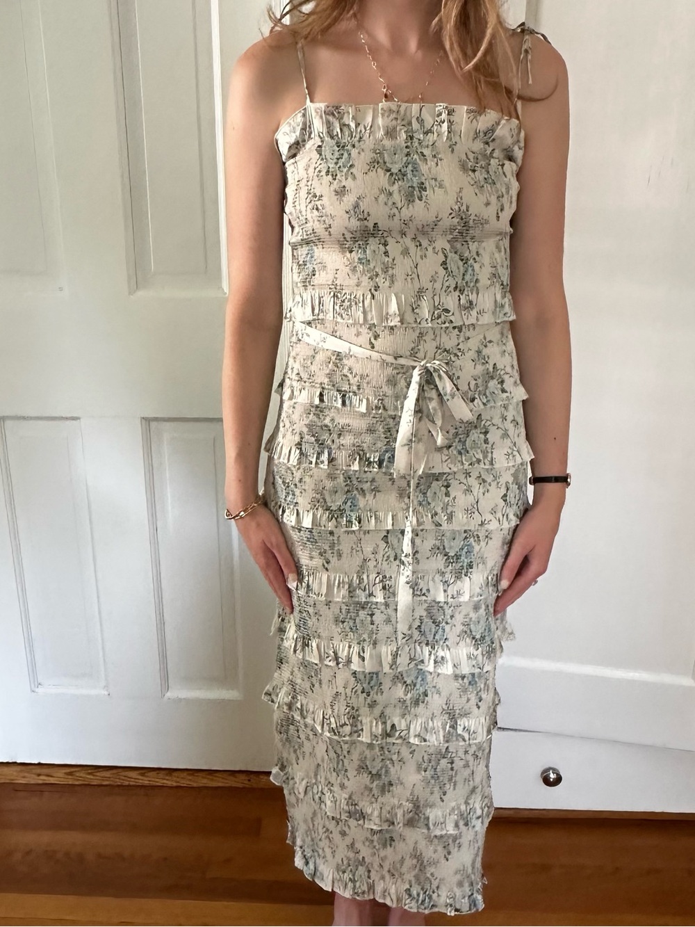 V. Chapman Lily Dress in blue bouquet in white and blue floral